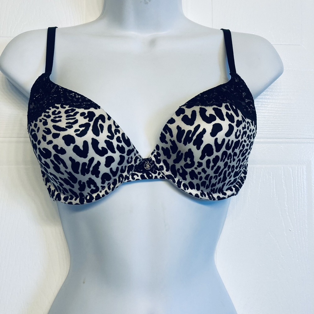 Victoria's Secret Lined Demi Bra Women 34C Leopard Print Black Lace Underwire